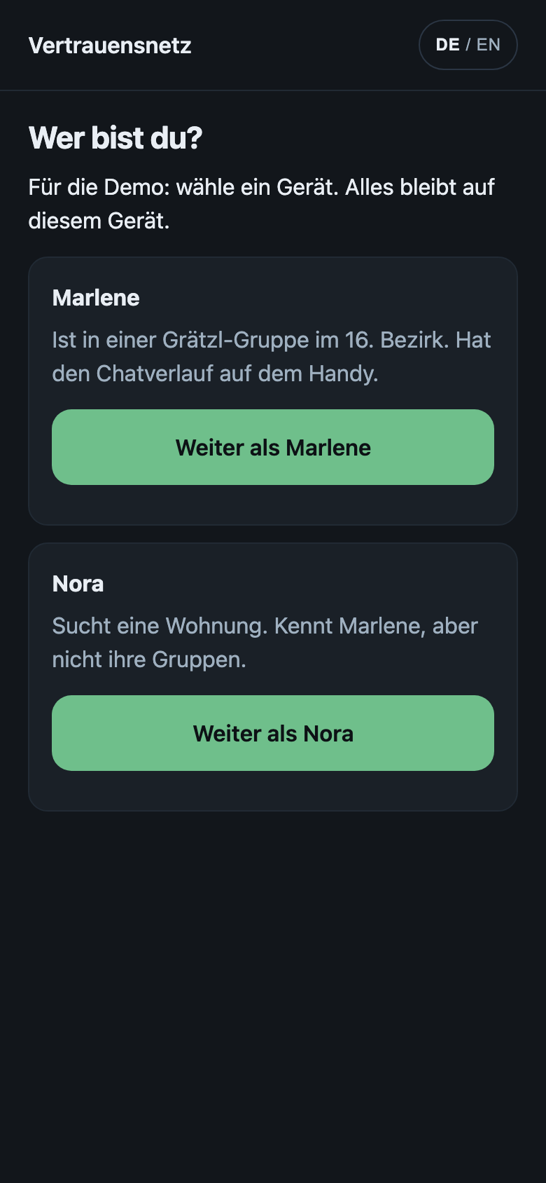 Startbildschirm, Personenauswahl